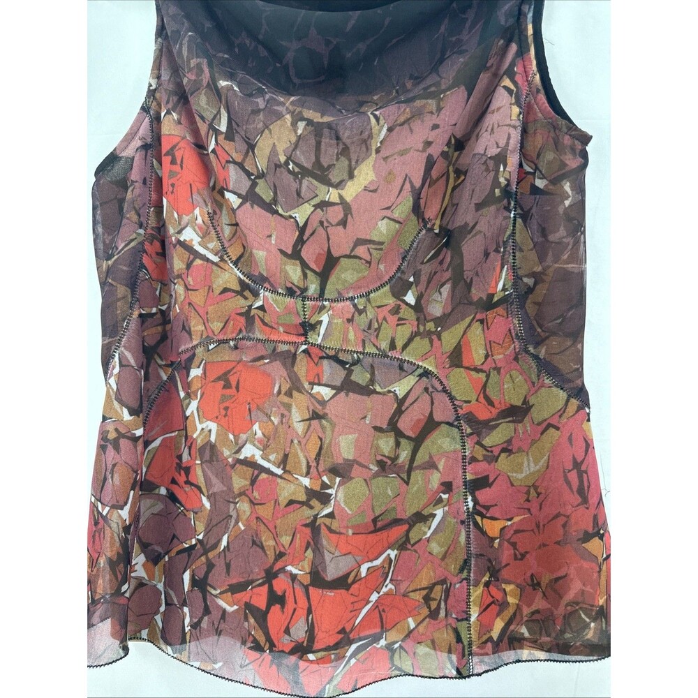Byron Lars Beauty Mark Sheer Mesh Top Abstract Print Cowl Neck Y2K Designer Sz 6 - Picture 7 of 12